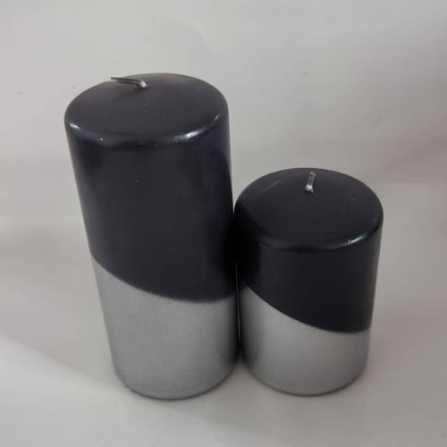 christmas black pillar candles with half metallic silver