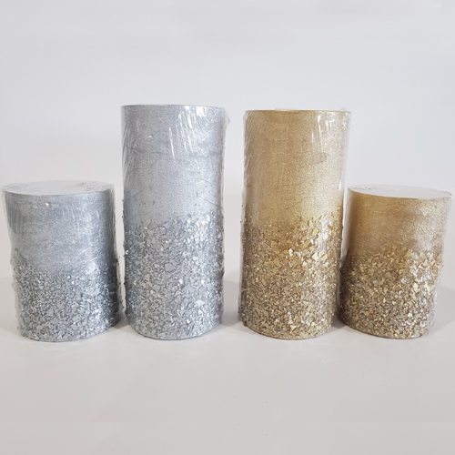 christmas metallic and glitter rustic pillar candles gold and silver color