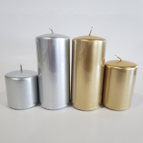 christmas metallic gold and silver pillar candles
