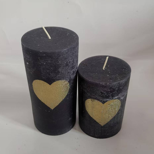 christmas rustic pillar candles with metallic gold heart