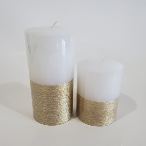 christmas white pillar candles with half metallic gold